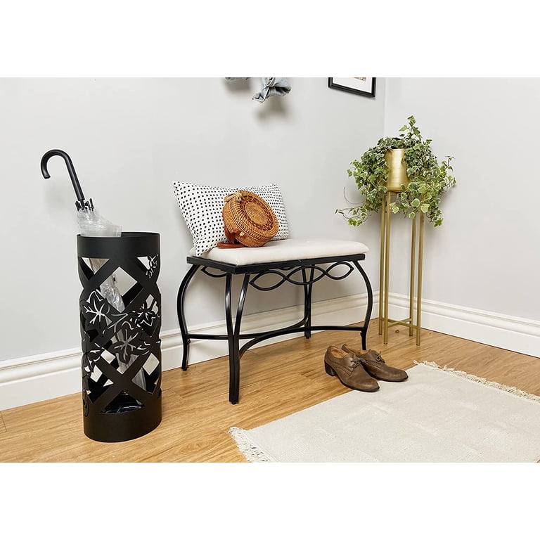 Mango Steam Heather Gray Shoe Bench - 25.5" Entryway Stool, Upholstered Seat, Metal Frame, Space Saving
