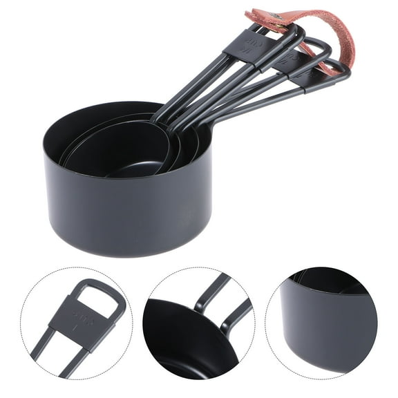 Soimiss 4pcs Measuring Cup Set Black Stainless Steel Nesting Measuring Liquid Kitchen Tool for Home Cooks