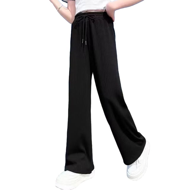 Teen Children Pants Solid Color For Girls Casual High Elastic Waisted Drawstring Loose Fit Sweatpants Streetwear