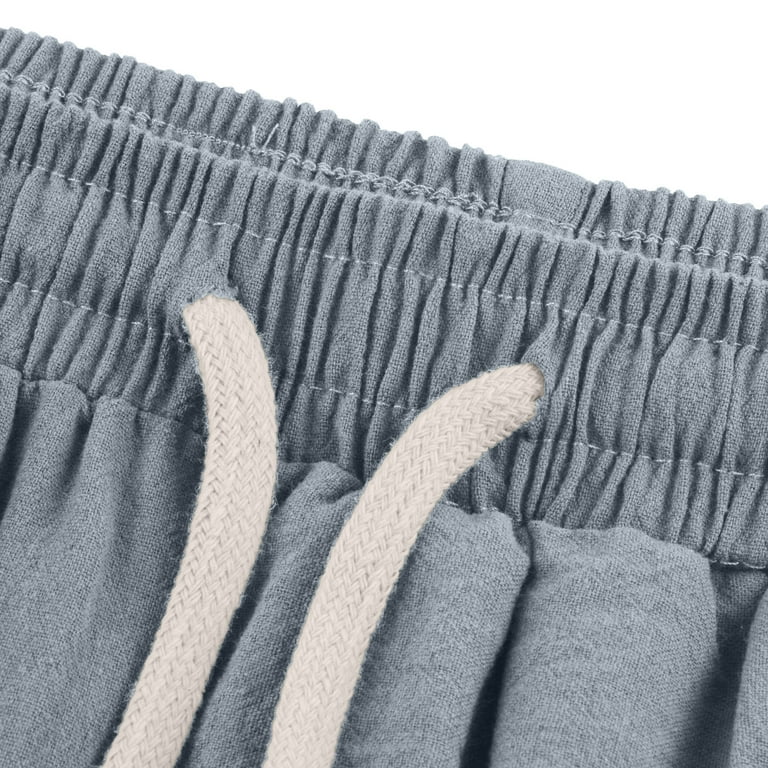 QWANG Men's Casual Fashion Solid Color Cotton Linen Pants Comfortable Breathable  Trousers 