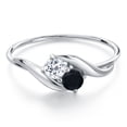 thumbnail image 3 of Gem Stone King 10K White Gold Round White Topaz and Black Onyx Ring for Women (0.35 Cttw, Round 3.5MM, Gemstone November Birthstone, Size 5), 3 of 6