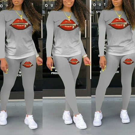 

FITORON Womens Pajama Sets- Fashion Leisure Time O-neck Blouse Athletic Wear Long Sleeves Suit Gray XXXXXL
