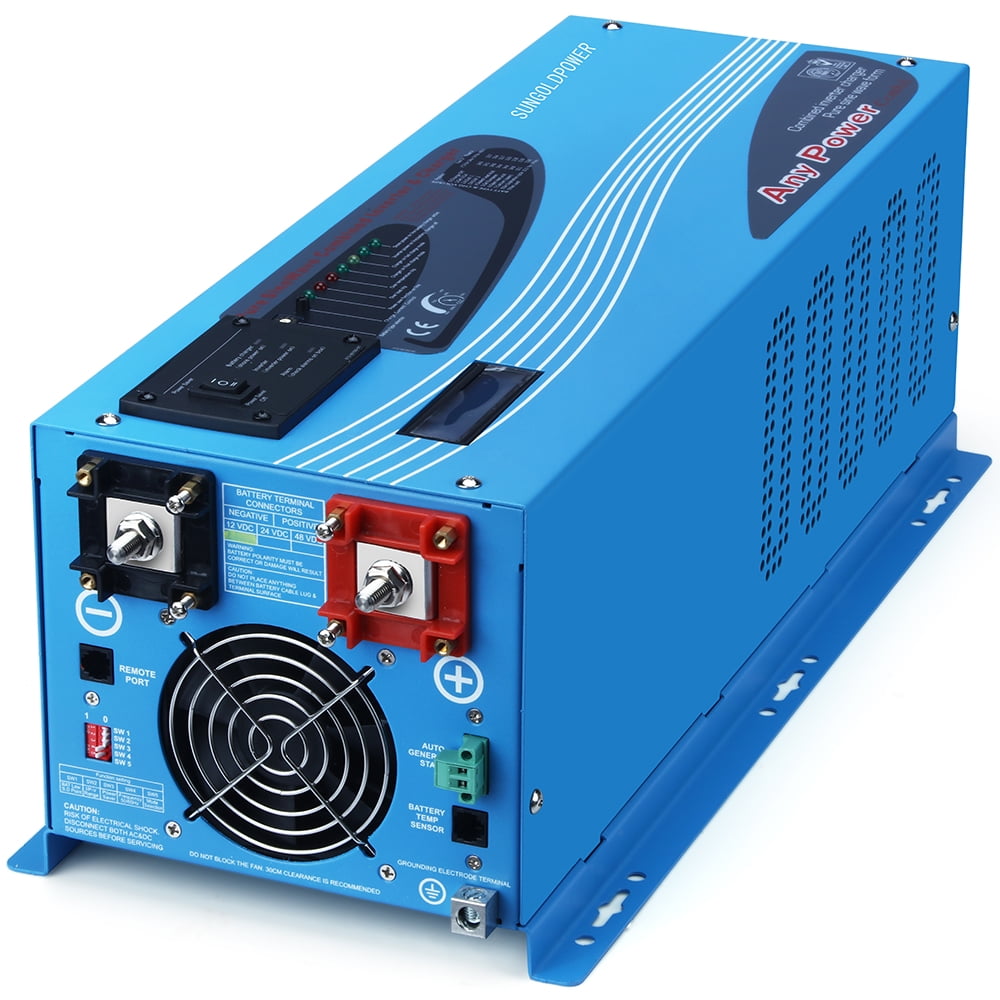 LCD Remote Controller Solar Inverter VEVOR Pure Sine Wave Power Inverter 6000W Low Frequency Inverter Peak 18000W Pure Sine Inverter Charger 48VDC 120V/240VAC Split Phase with Battery AC Charger