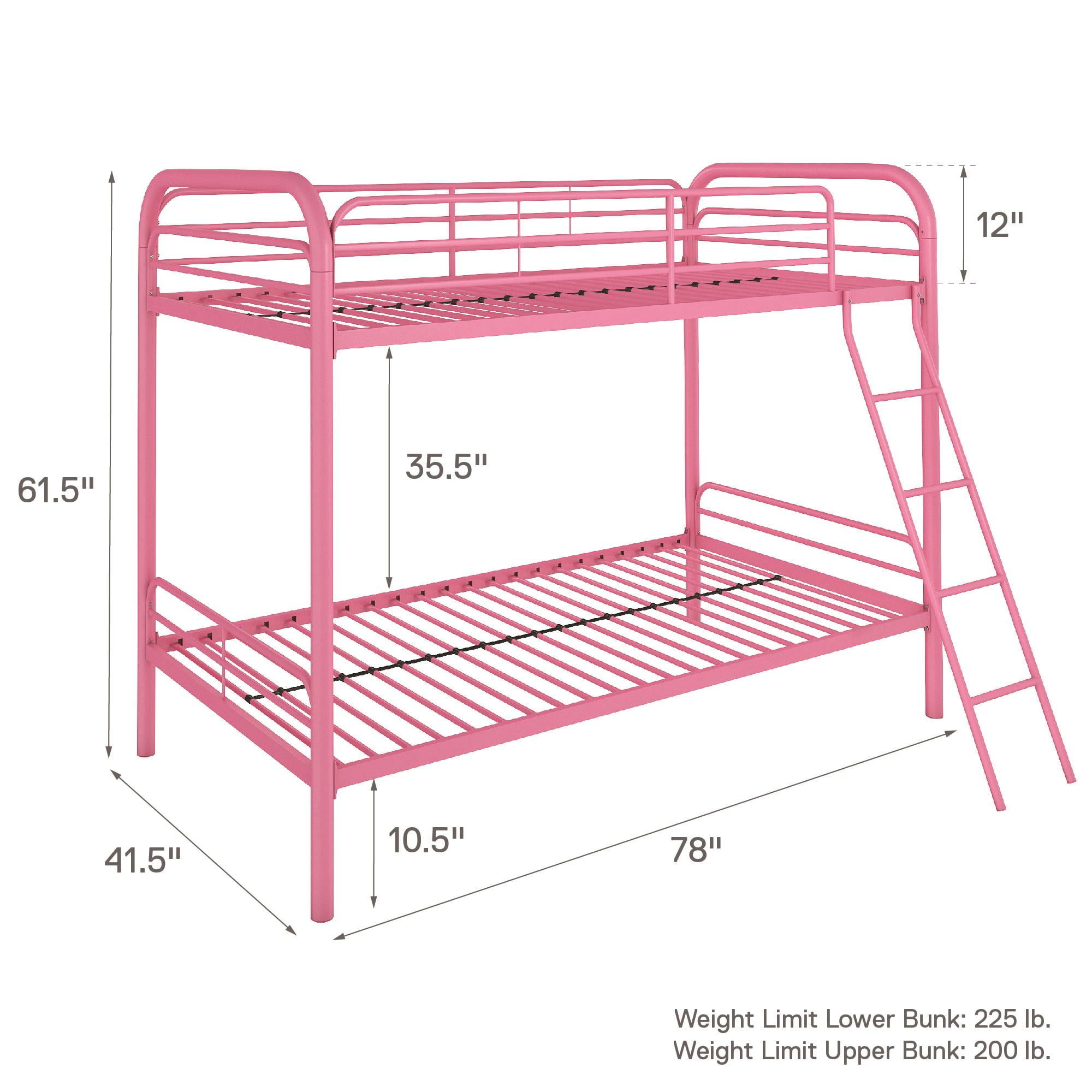 Details about   DHP Twin Over Twin Metal Bunk Bed in Pink 