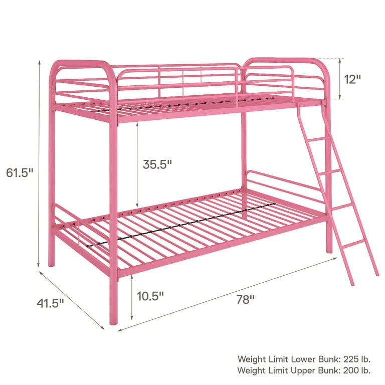 Dhp Dusty Twin Over Metal Bunk Bed, Metal Twin Bunk Bed Dimensions