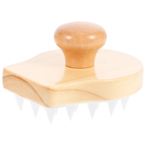 BRIGHTFUFU Head Cleaning Massage Hair Washer Brush Wood Log Color Stress Relief 1Set