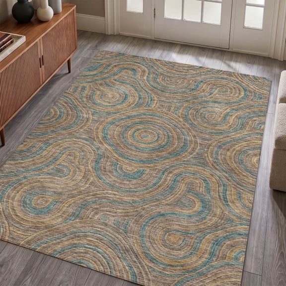 Addison Rugs Chantille Indoor/Outdoor Transitional Abstract Aqua Machine Washable Rectangle Rug, 10' x 14'