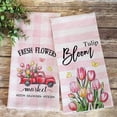 thumbnail image 3 of JOOCAR Kitchen Towels, Pink Striped Tulips Blooming Red Truck Fresh Flowers Butterflies Mother's Day 16x27.5 Inches Kitchen Towels for Kitchen Decor Housewarming Gift Towels Set of 2, 3 of 5