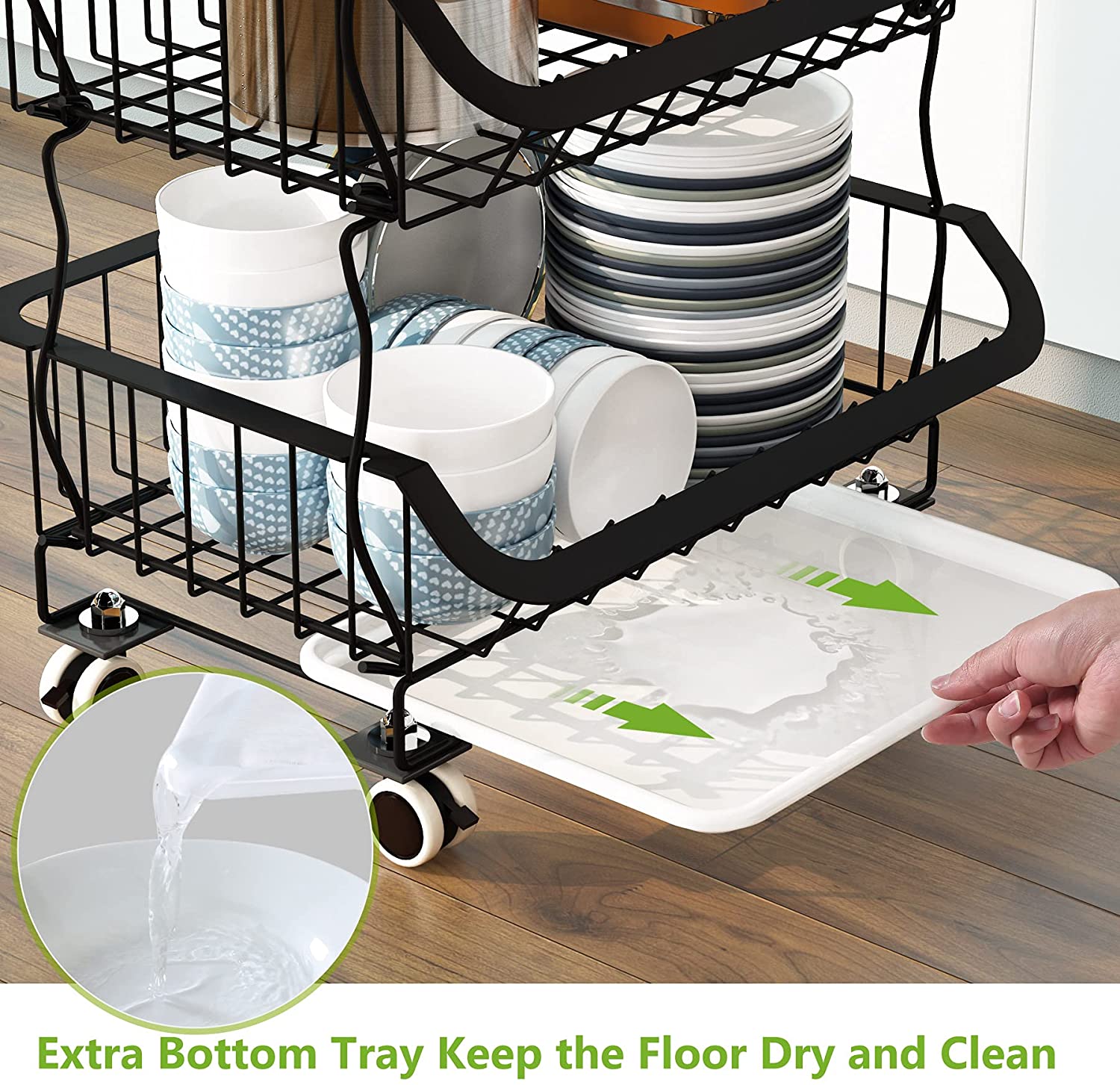 3 Tier Fruit Basket, Stackable Metal Wire Basket Cart with Rolling Wheels