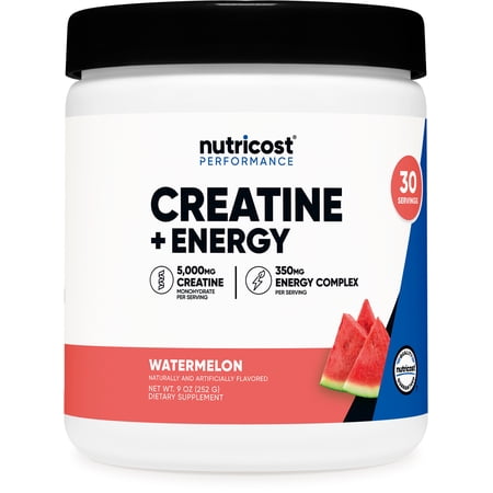 Nutricost Creatine + Energy 30 Servings (Watermelon Flavored) - 5,000mg Creatine Monohydrate + 350mg Energy Complex Per Serving