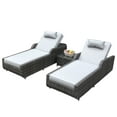thumbnail image 3 of Direct Wicker 3-Piece Outdoor Rattan Wicker Lounge Chairs Set w/ Cushion & Pillow, Adjustable Reclining Backrest Lounger Chairs and Table - Gray, 3 of 11