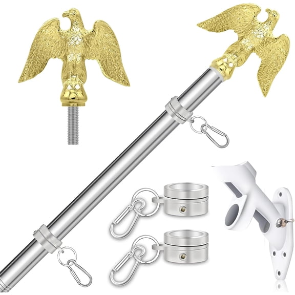 5 FT Flag Pole for Outside House with Eagle Topper, Stainless Steel Flag Pole with Flag Pole Holder, House Flag Pole Kit for Porch, Outdoor Flag Pole(Silver)