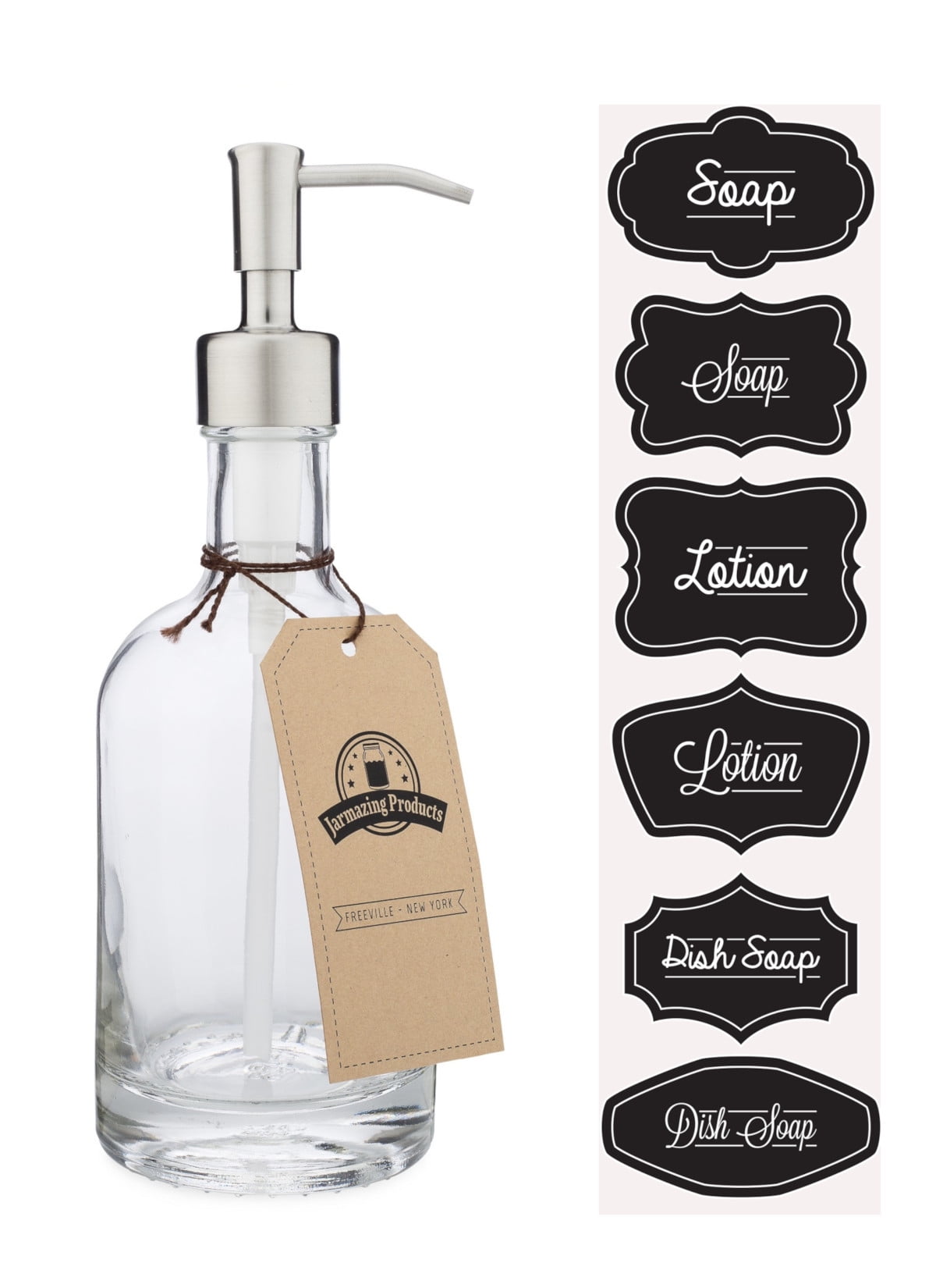 Heavyweight 12 Ounce Glass Soap and Lotion Dispenser - Stainless Steel