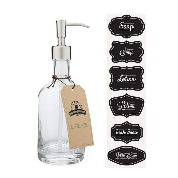 Heavyweight 12 Ounce Glass Soap and Lotion Dispenser - Stainless Steel