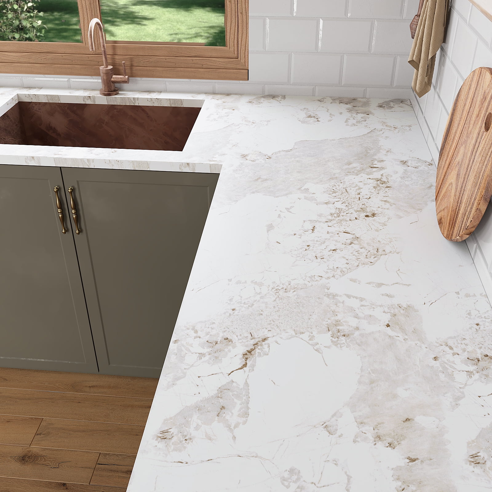 VEELIKE Onyx White Marble Contact Paper for Countertops Waterproof Peel and Stick Wallpaper 15.7"x354" Peel and Stick Countertops for Kitchen Bathroom White Vinyl Marble Wallpaper for Counter Table