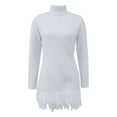 thumbnail image 5 of Duoif Sweater Dresses for Women, Womens Long Sleeve Sweater Dress Casual Turtleneck Ribbed Knit Pullover Tassel 2025 Fall Short Dresses Womens Dresses White S, 5 of 5