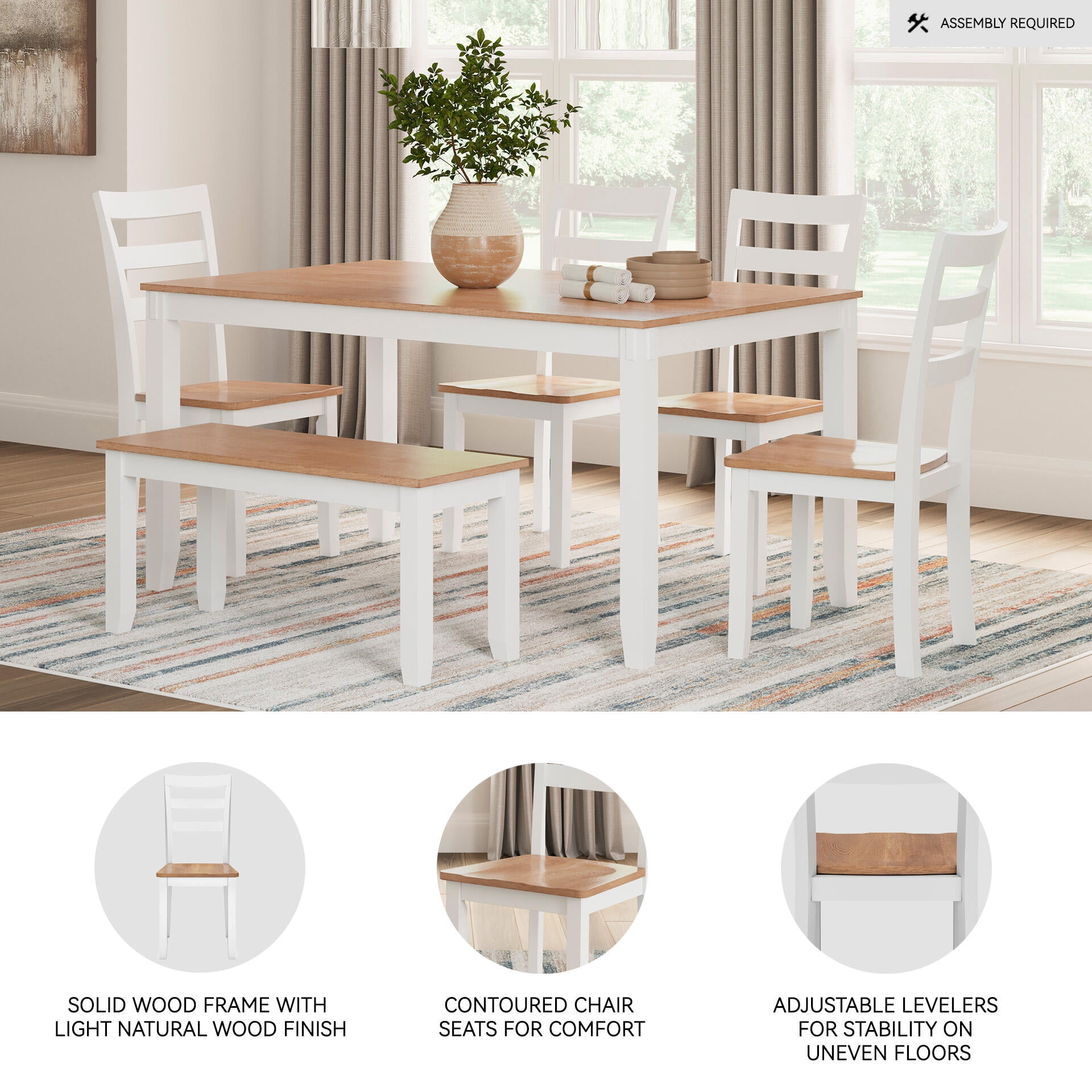 Signature Design by Ashley Gesthaven Dining Side Chair Set (2), White/Natural, Farmhouse Wood Chairs with Ladderback Design