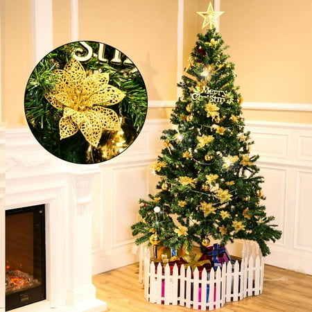 Maple Leaf Christmas Decorations Dilwe 10/5pcs Gold Glitter Christmas Tree Ornaments, Artificial Flowers and Leaves for Christmas, Holiday and Party Decoration ()
