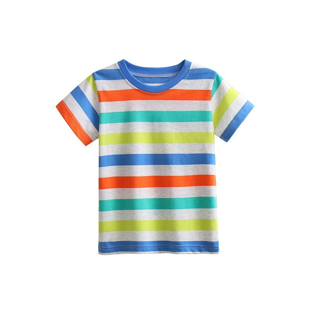 Zhuashum Boy Spring T Shirts Striped Short Sleeve Tops Round Neck Top For Toddlers And Kids For Everyday Wear Basic Toddler Wear Multicolour2 4-5 Years