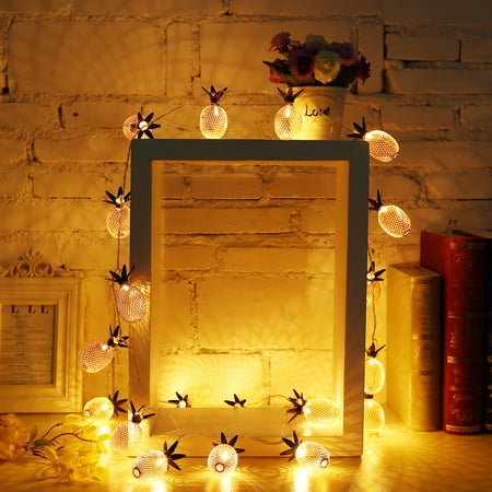 Battery Powered Party String Lights Elfeland LED String Lights 7.2FT Pineapple Globe String Light, Battery Powered Fairy Lighting for Home Wedding Party Bedroom Birthday Decoration - Warm White, 20 LED, Metal ()