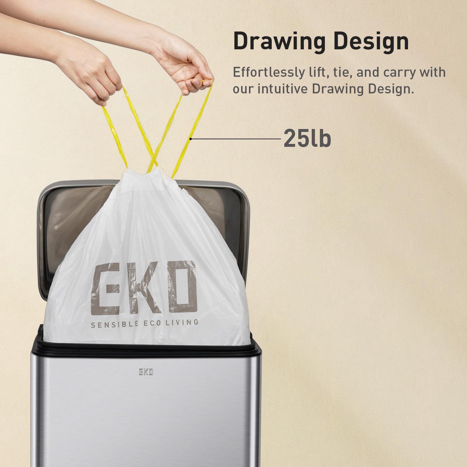 Eko 8 Gallon / 30.3 Liter  60 Count Drawstring Trash Bags Extra-strong Unscented Garbage Easy-dispense Roll For Kitchen & Household Use Resists Tears Leaks And Punctures Code F-1 White