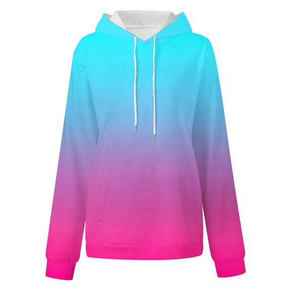 VANLOFE Hoodies for Women Casual Gradient Printing Long Sleeve Sweaters Boat Neck Drawstring Oversize Hooded Loose Pullover Elastic Tops for Women (Hot Pink,XL)
