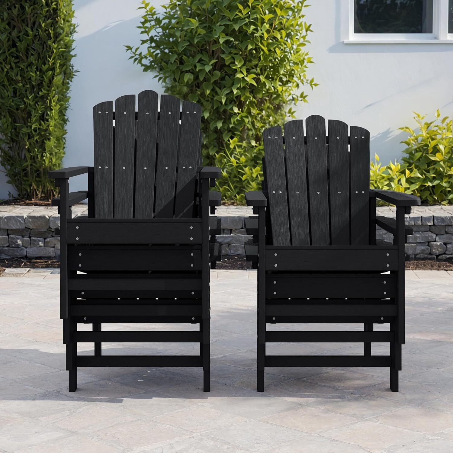 GONICHA Stackable HDPE Adirondack Chairs Set of 2 – Durable, Weather-Resistant Outdoor Patio Seating, Low Maintenance Poly Lumber Chairs for Porch, Deck, Garden, Fire Pit (Black)