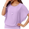 thumbnail image 2 of Delconic Womens Loose Fit Chiffon Blouse Short Sleeve Batwing Top Scoop Neck Lightweight Layered Shirt for Casual Wear Purple M, 2 of 9