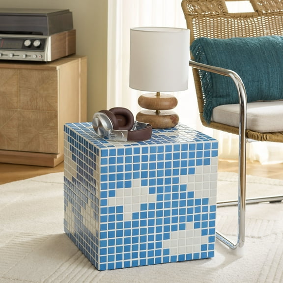 Safavieh Hikari Modern Tiles End Table, Light Blue / White