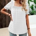 thumbnail image 4 of Birdeem Womens Summer Solid Color Short Sleeve Dot Tops Square-Neck Chiffon T-Shirts Blouse, 4 of 6