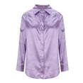 thumbnail image 4 of Sevevn Long Sleeve Tops for Women Women's Solid Color Flip Collar Fall And Winter Long Sleeve Loose Blouse Tops Rollbacks, 4 of 8