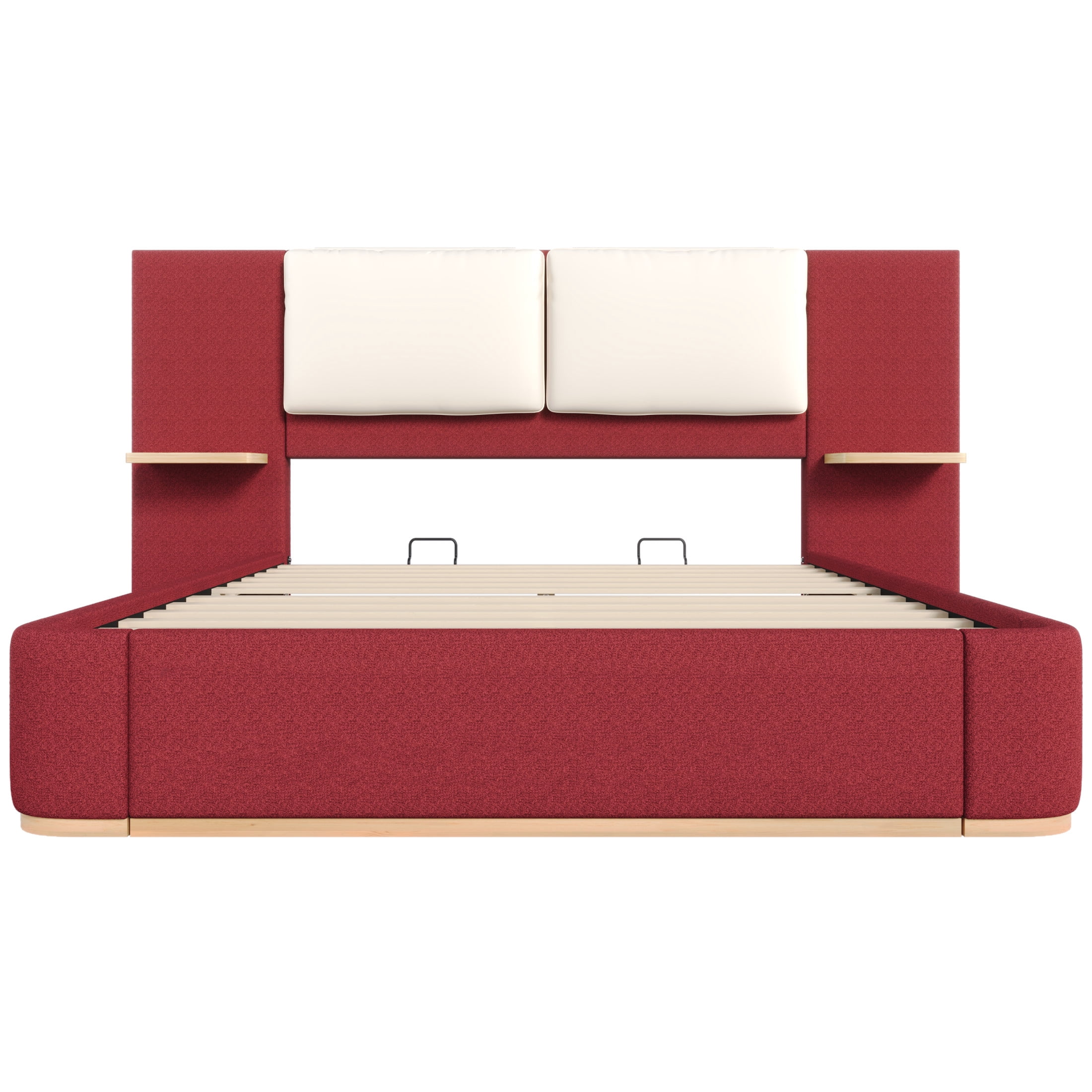 Christopher Knight Home Queen Upholstered Platform Bed Frame with PU Cushioned Headboard, Red+Beige