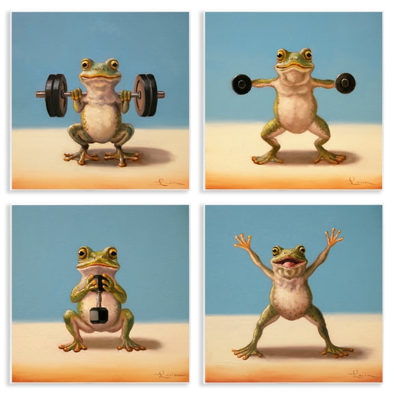 Stupell Industries Weightlifting Frogs Various Workouts Sports & Sports Teams Painting Unframed Art Print Wall Art, 12 x 12, Set of 4