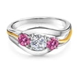 thumbnail image 3 of Gem Stone King 925 Silver and 10K Yellow Gold Lab Grown Diamond and Pink Moissanite Engagement Ring for Women | 0.96 Cttw | Round 5MM | Gemstone April Birthstone | Size 7, 3 of 6
