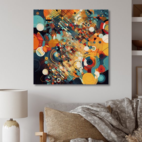 Designart "Retro Vibe Orange Background III" Modern Geometric Metal Wall Art Prints
