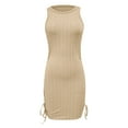 thumbnail image 5 of Women Casual Fashion Solid Color Side Drawstring Slim Dress Round Neck Short Sleeve Tank Dress Surplice Dresses Long Dress Casual for Women Women Dress for Summer Mini Dress Casual Dresses for Young, 5 of 6