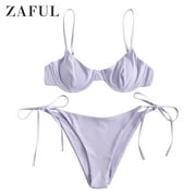 ZAFUL for Women Ribbed Underwire Tie Side Bikini Set Lavender blue S