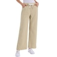 thumbnail image 4 of INSPIRE CHIC Women's Wide Leg Jeans Drawstring Elastic Waist Casual Denim Pants with Pockets Khaki L, 4 of 6