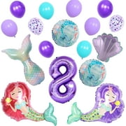 8th Mermaid Birthday Decoration Purple Balloon Garland Kit,Mermaid Tail Shell Foil Balloons for Girls Party,Little Mermaid Party Supplies Mermaid Balloon Bouque