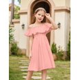 thumbnail image 3 of Arshiner Girls Summer Floral Ruffle Sundress Cold Shoulder Casual Holiday Dresses, 3 of 6