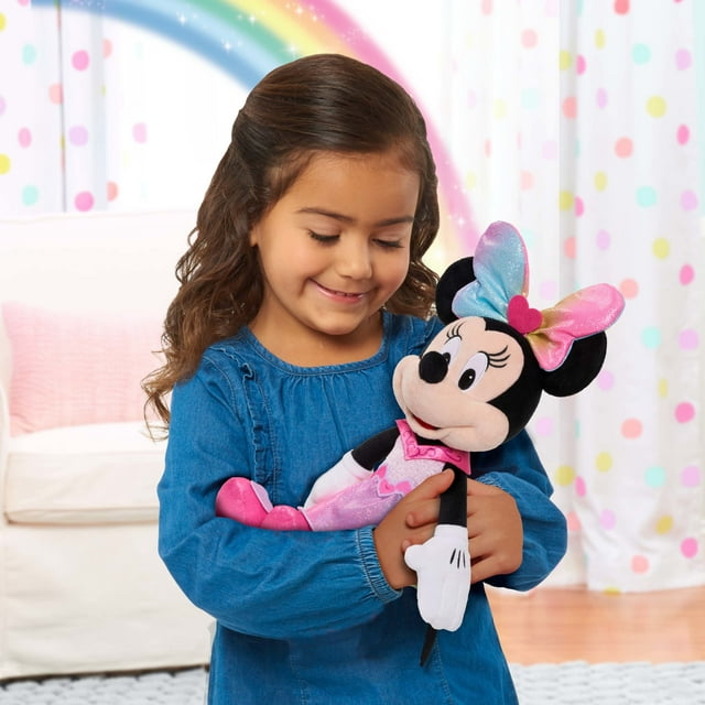 Disney Junior Minnie Mouse Sparkle and Sing Minnie Mouse, 13 Inch Feature Plush with Lights and Sounds, Kids Toys for Ages 3 up