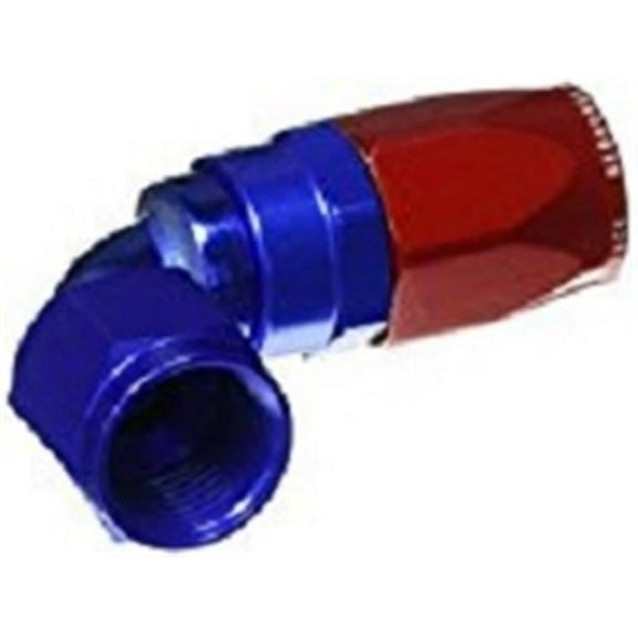 08 90 Degree Female Aluminum Hose End - Red & Blue