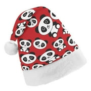 Bybiment Christmas Hat Soft Plush Santa Hat, Panda Pattern Red Unisex Xmas Holiday Hat, Christmas Gifts Christmas Decorations Child 14x11 Inch