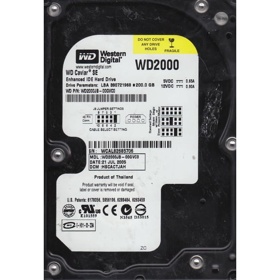 WD2000JB-00GVC0, DCM HSCACTJAH, Western Digital 200GB IDE 3.5 Hard Drive