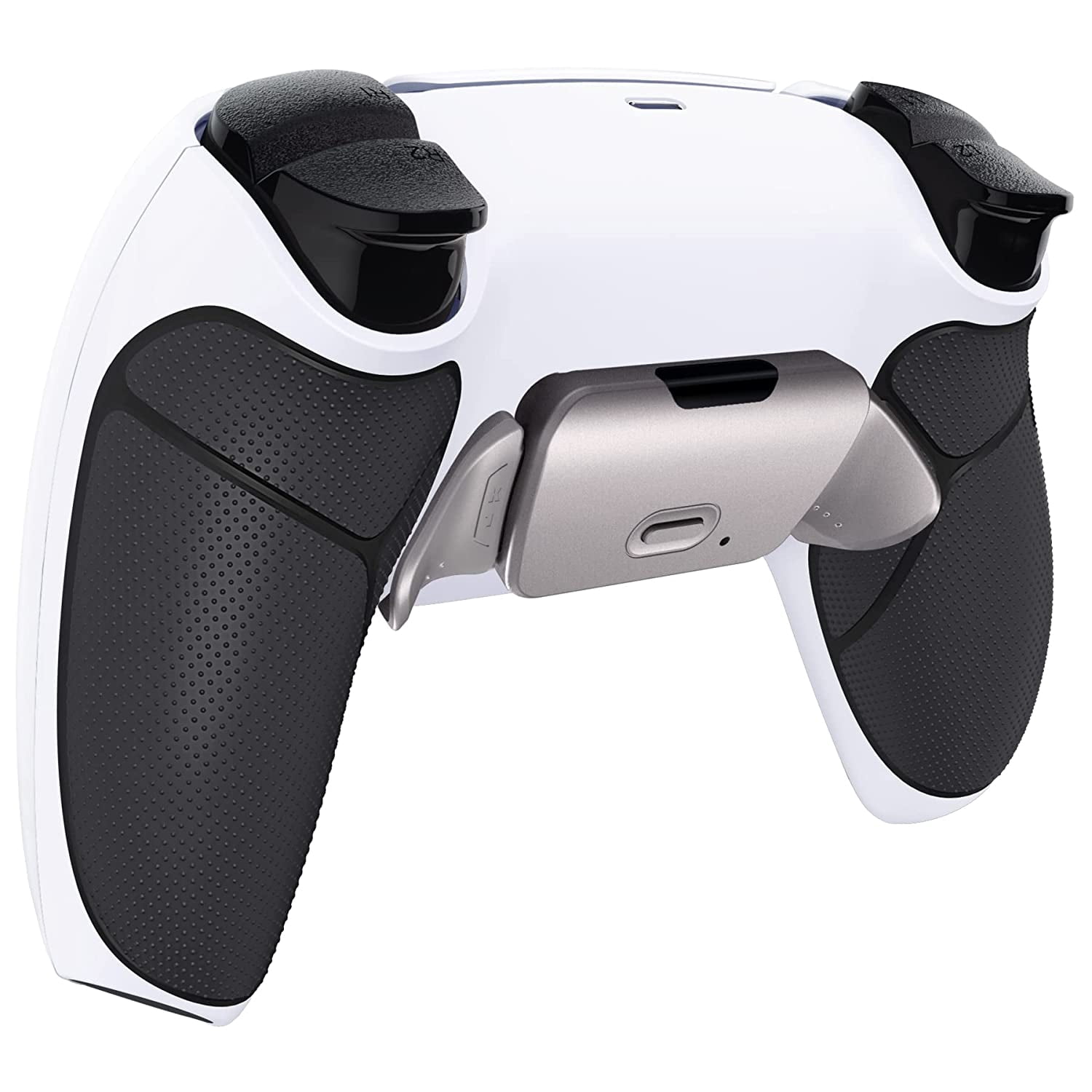 eXtremeRate Silver Real Metal Buttons Kit w/Black Rubberized Grip White Back Shell Upgraded Back Buttons for ps5 Controller BDM-030/040