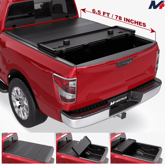 MOSTPLUS FRP 6.5FT 4-Fold Hard Truck Tonneau Cover for 2016-2026 Nissan Titan Truck Bed On Top Quad Fold