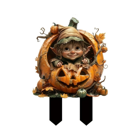 SDJMa Halloween Realistic Witch Fairy Pumpkin Yard Props Decoration Sign Halloween Pumpkin Fairy Acrylic Decoration Unique Potted Decor Halloween Garden Floor Plug Decorations for Lawn Stakes Garden