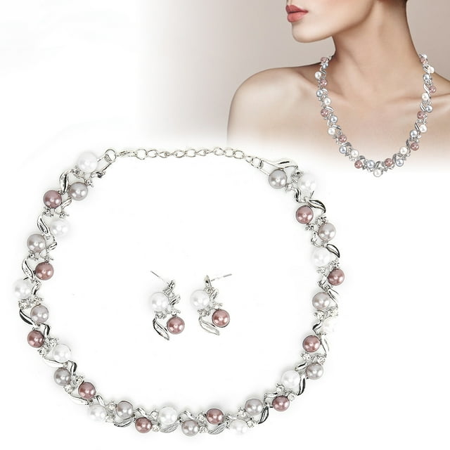Conjunto de Pendientes y Collar de Perlas de Imitación para Mujer, Conjunto de Joyería Nupcial, De Diamantes de Imitación, Aleación, Moda para Mujer, Spectáculo de Fiesta de
