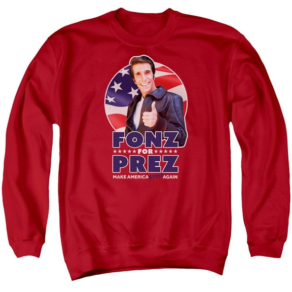 Happy Days Fonz For Prez Adult Crewneck Sweatshirt Red