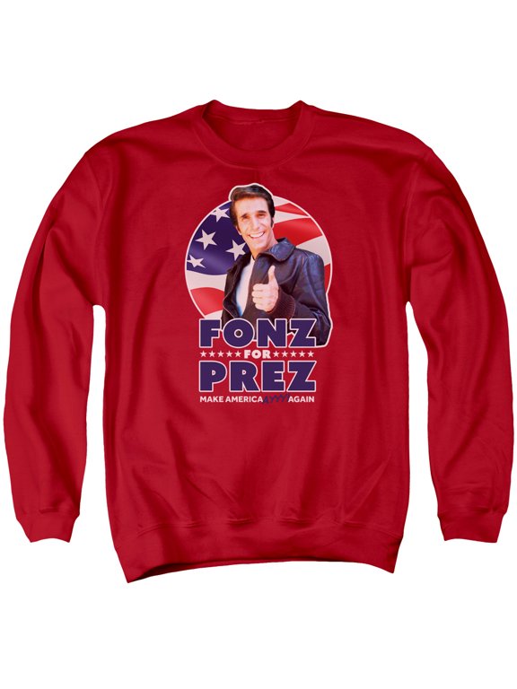 Happy Days Fonz For Prez Adult Crewneck Sweatshirt Red